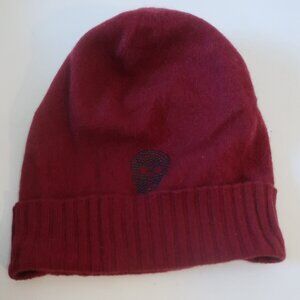 NWT Womens 27 Miles 100% Cashmere Burgundy Skull Beanie Hat